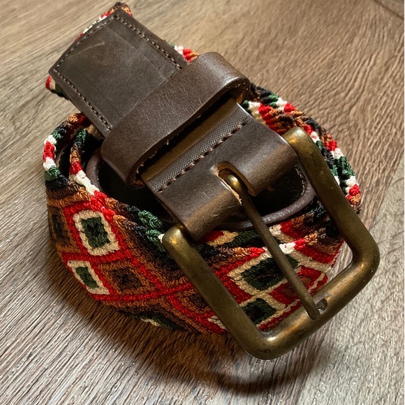 Eclectic Array Women Belt Small Brown Leather Chiapas Woven Colorful Festival - Picture 1 of 8